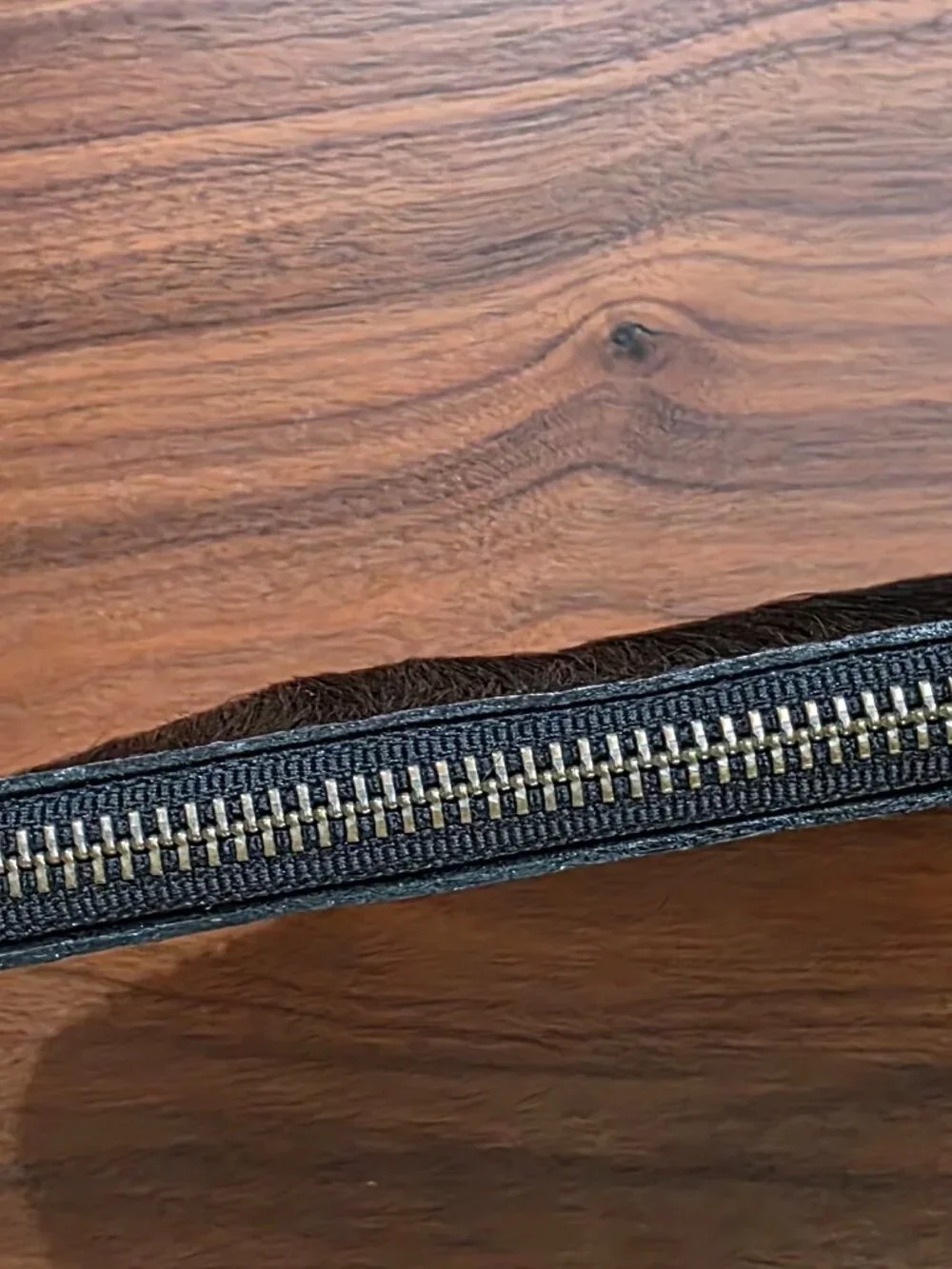 Black leather zipper clutch, 100% genuine hair-on cowhide handmade by Primecut